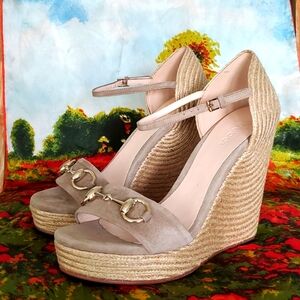 NWOT GUCCI Horsebit Wedge Carolina Espadrilles Suede Size 36.5/6.5 US